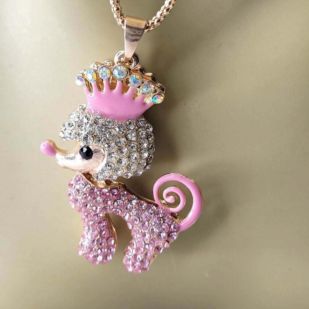 Pink Poodle Pendant Necklace